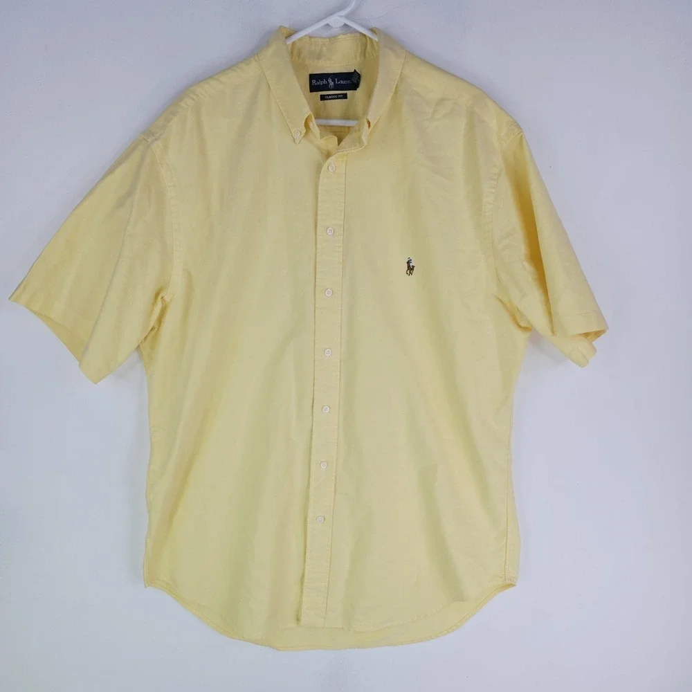 Ralph Lauren Shirt Mens XLT‎ Yellow Button Up Pony Oxford Flesh Pony Classic Fit